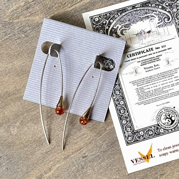 Vessel Amber and Sterling Silver Hook Earrings - Picture 2 of 5